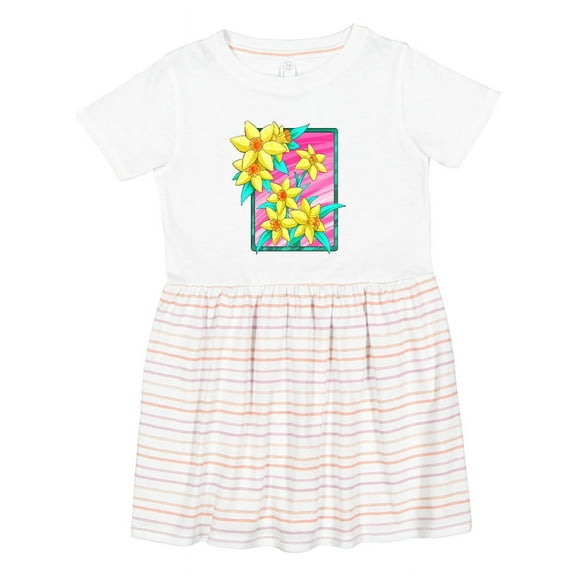 Inktastic Daffodils 90's Retro Colors Illustration Girls Toddler Dress