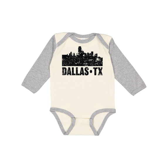 Inktastic Dallas Texas City Skyline with Grunge Boys or Girls Long Sleeve Baby Bodysuit