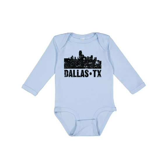 Inktastic Dallas Texas City Skyline with Grunge Boys or Girls Long Sleeve Baby Bodysuit