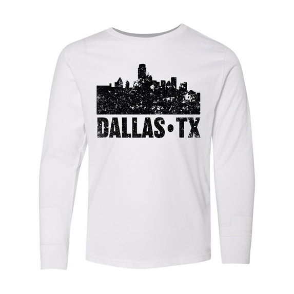 Inktastic Dallas Texas City Skyline with Grunge Long Sleeve Youth T-Shirt