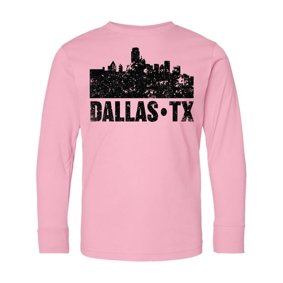Inktastic Dallas Texas City Skyline with Grunge Long Sleeve Youth T-Shirt