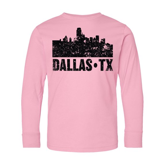 Inktastic Dallas Texas City Skyline with Grunge Long Sleeve Youth T-Shirt