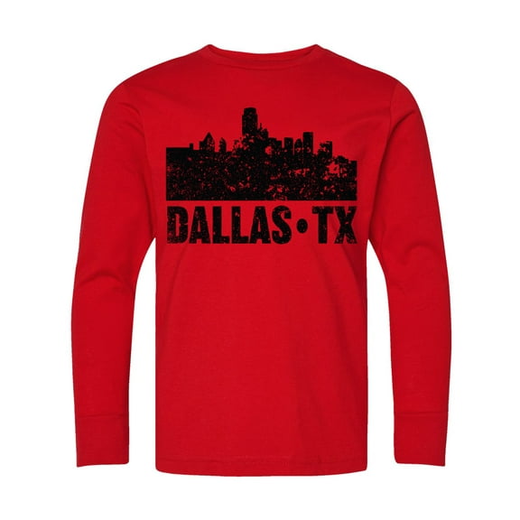 Inktastic Dallas Texas City Skyline with Grunge Long Sleeve Youth T-Shirt