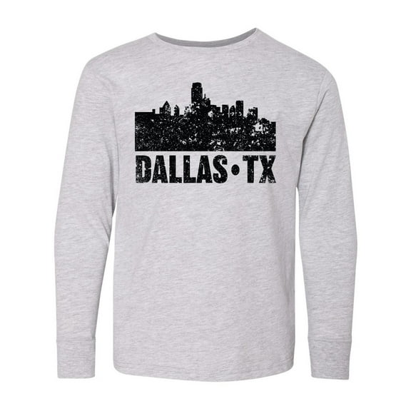 Inktastic Dallas Texas City Skyline with Grunge Long Sleeve Youth T-Shirt