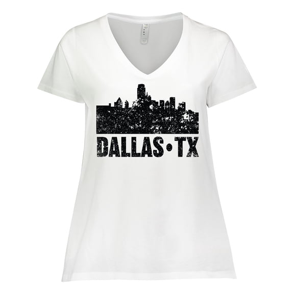 Inktastic Dallas Texas City Skyline with Grunge Women's Plus Size V-Neck T-Shirt
