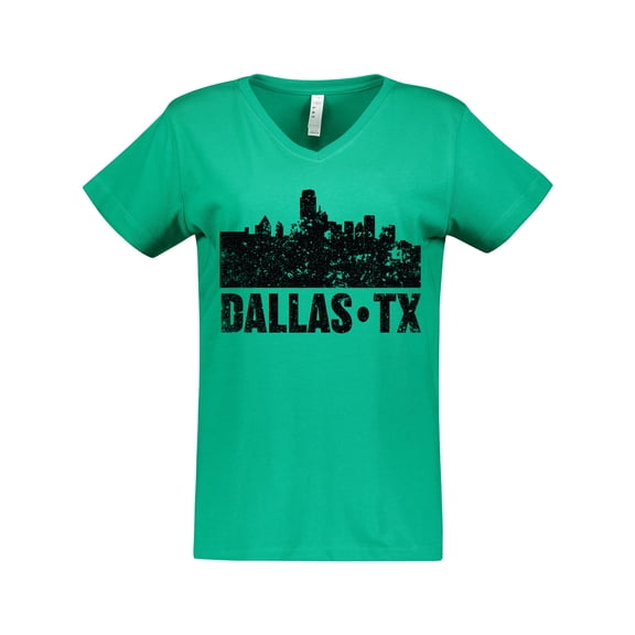 Inktastic Dallas Texas City Skyline with Grunge Women's V-Neck T-Shirt