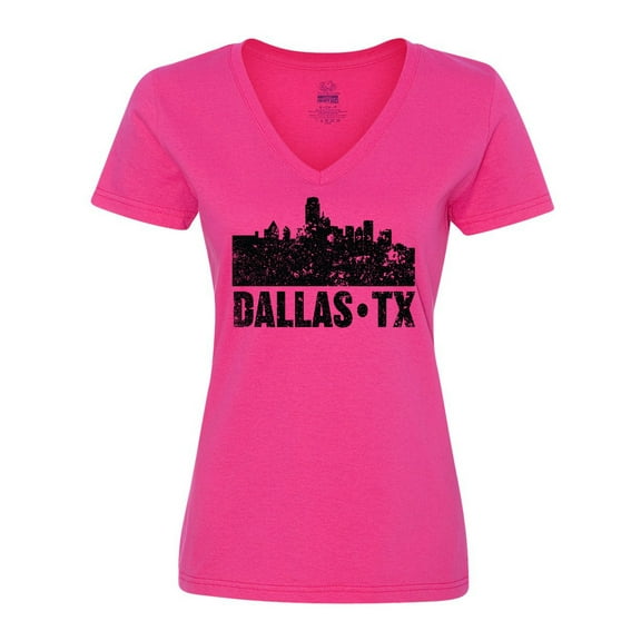 Inktastic Dallas Texas City Skyline with Grunge Women's V-Neck T-Shirt