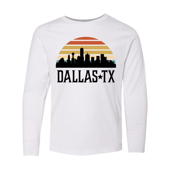 Inktastic Dallas Texas Skyline Vintage Long Sleeve Youth T-Shirt