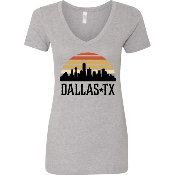 Inktastic Dallas Texas Skyline Vintage Women's V-Neck T-Shirt