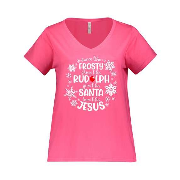 Inktastic Dance Like Frosty, Shine Like Rudolph, Give Like Santa, Love Like Jesus Women's Plus Size V-Neck T-Shirt