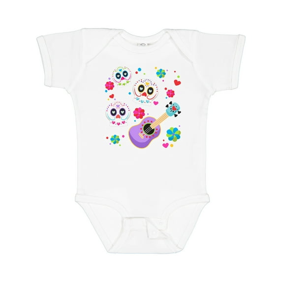 Inktastic Day of the Dead Owl Sugar Skulls and Guitar Boys or Girls Baby Bodysuit