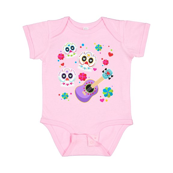 Inktastic Day of the Dead Owl Sugar Skulls and Guitar Boys or Girls Baby Bodysuit