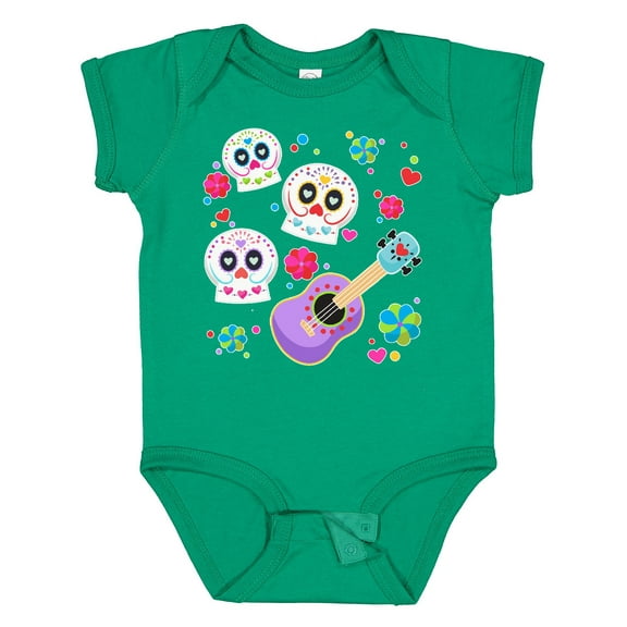 Inktastic Day of the Dead Owl Sugar Skulls and Guitar Boys or Girls Baby Bodysuit