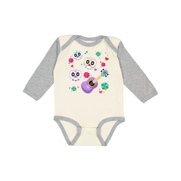 Inktastic Day of the Dead Owl Sugar Skulls and Guitar Boys or Girls Long Sleeve Baby Bodysuit