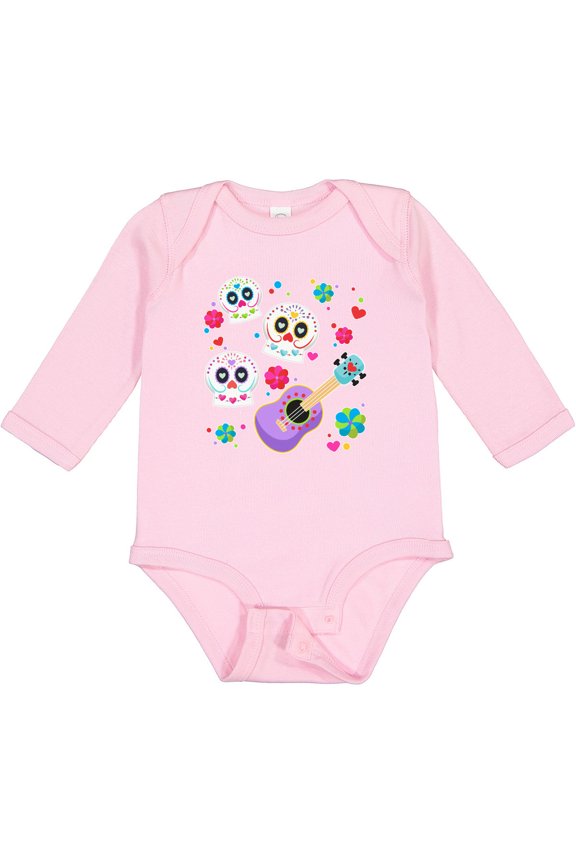 Day of the Dead Owl Sugar Skulls and Guitar Boys or Girls Long Sleeve Baby Bodysuit