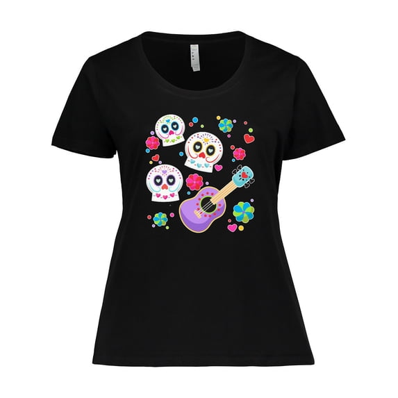 Inktastic Day of the Dead Owl Sugar Skulls and Guitar Women's Plus Size T-Shirt