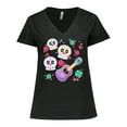 thumbnail image 1 of Inktastic Day of the Dead Owl Sugar Skulls and Guitar Women's Plus Size V-Neck T-Shirt, 1 of 5