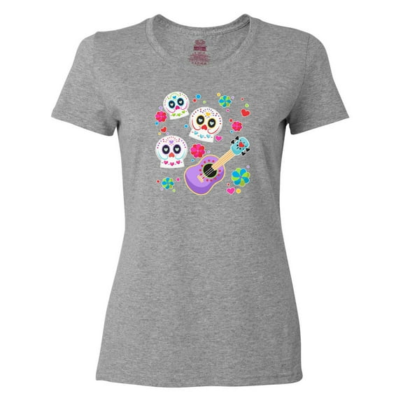Inktastic Day of the Dead Owl Sugar Skulls and Guitar Women's T-Shirt