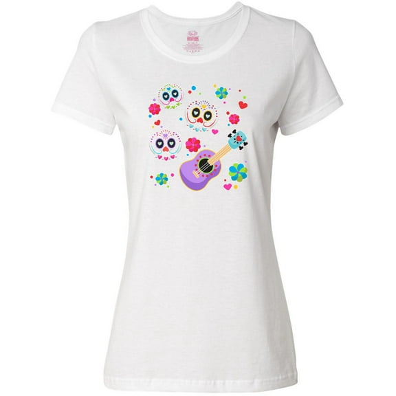 Inktastic Day of the Dead Owl Sugar Skulls and Guitar Women's T-Shirt