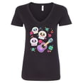 thumbnail image 1 of Inktastic Day of the Dead Owl Sugar Skulls and Guitar Women's V-Neck T-Shirt, 1 of 5