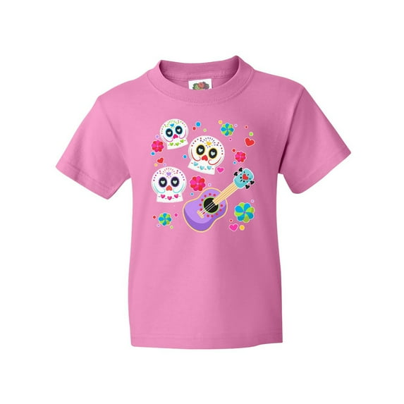 Inktastic Day of the Dead Owl Sugar Skulls and Guitar Youth T-Shirt