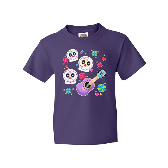 Inktastic Day of the Dead Owl Sugar Skulls and Guitar Youth T-Shirt