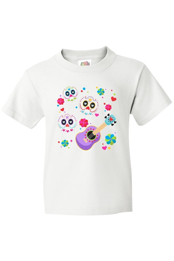 Day of the Dead Owl Sugar Skulls and Guitar Youth T-Shirt