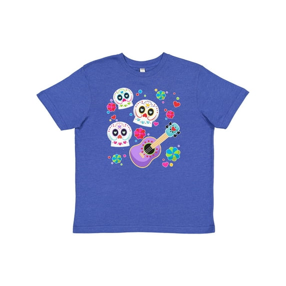 Inktastic Day of the Dead Owl Sugar Skulls and Guitar Youth T-Shirt