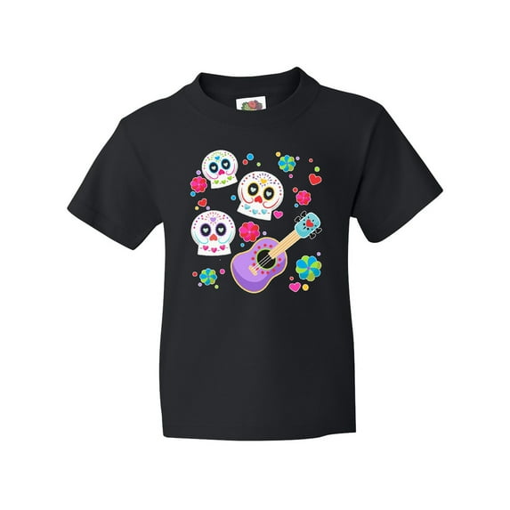 Inktastic Day of the Dead Owl Sugar Skulls and Guitar Youth T-Shirt