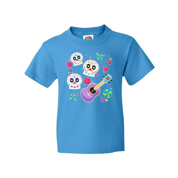 Inktastic Day of the Dead Owl Sugar Skulls and Guitar Youth T-Shirt