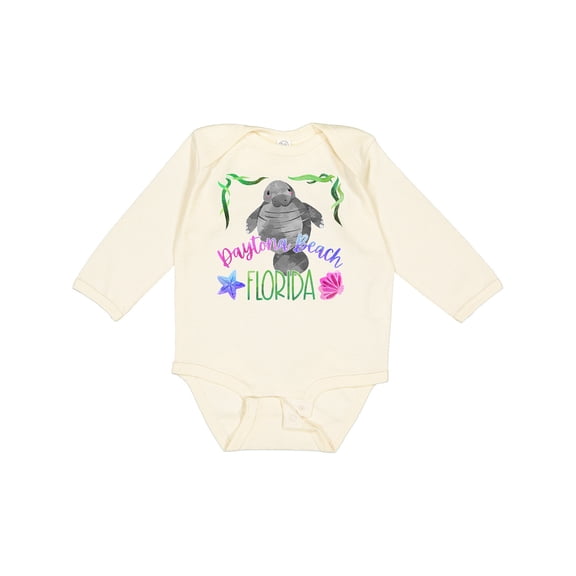 Inktastic Daytona Beach Florida Cute Swimming Manatee Boys or Girls Long Sleeve Baby Bodysuit