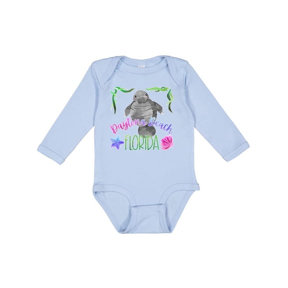 Inktastic Daytona Beach Florida Cute Swimming Manatee Boys or Girls Long Sleeve Baby Bodysuit