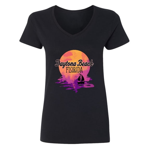 Inktastic Daytona Beach Florida Sunset Women's V-Neck T-Shirt