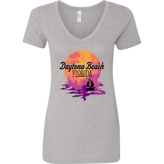 Inktastic Daytona Beach Florida Sunset Women's V-Neck T-Shirt