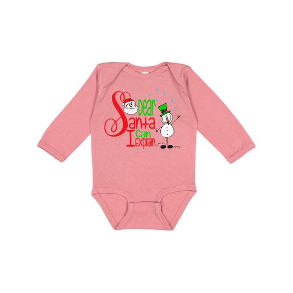 Inktastic Dear Santa I Can Explain Cute Snowman and Snowflakes Boys or Girls Long Sleeve Baby Bodysuit