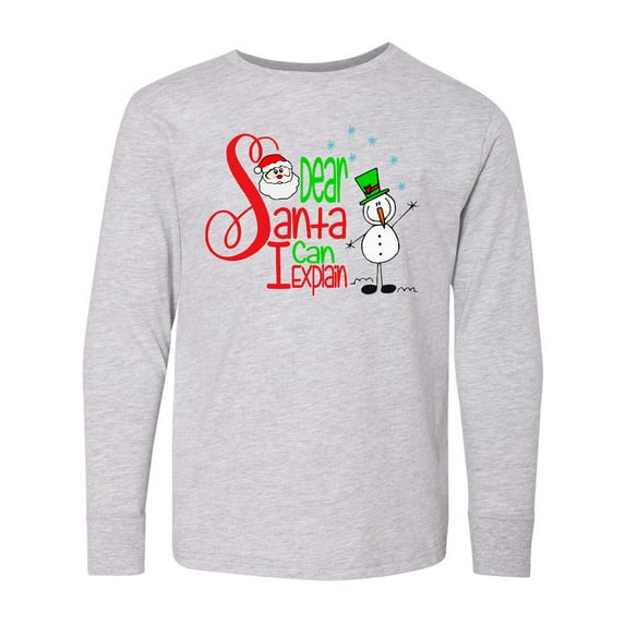 Inktastic Dear Santa I Can Explain Cute Snowman and Snowflakes Long Sleeve Youth T-Shirt