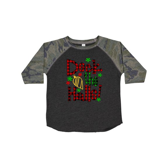 Inktastic Deck the Halls in Green and Red Plaid with Christmas Bulb Boys or Girls Toddler T-Shirt