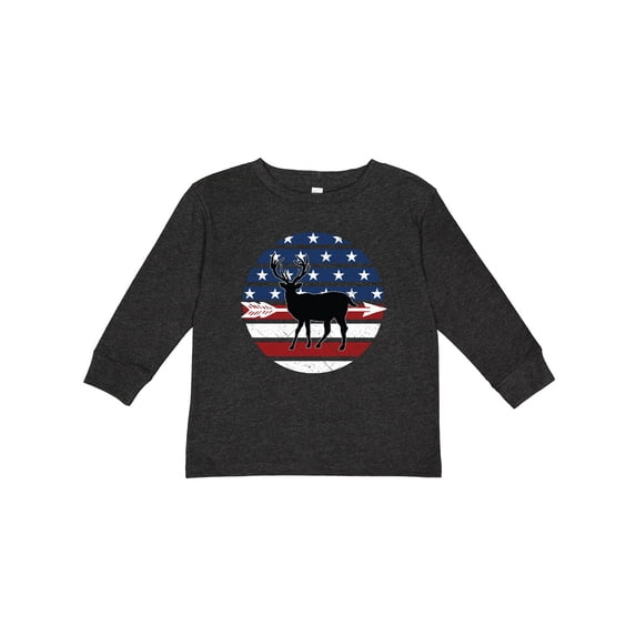 Inktastic Deer Bow Hunting USA Flag Boys or Girls Long Sleeve Toddler T-Shirt