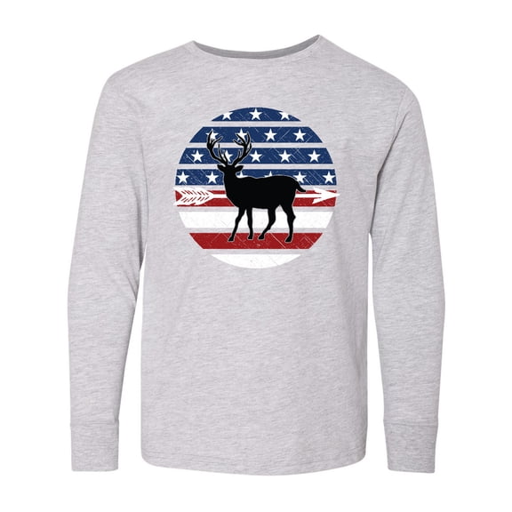 Inktastic Deer Bow Hunting USA Flag Long Sleeve Youth T-Shirt