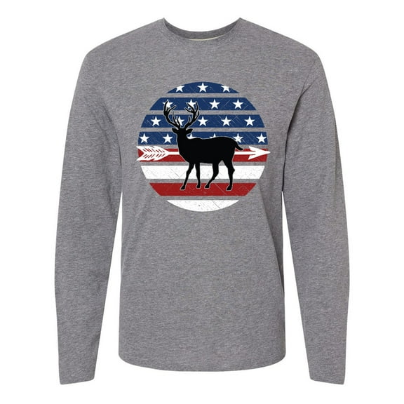 Inktastic Deer Bow Hunting Usa Flag Long Sleeve T-Shirt