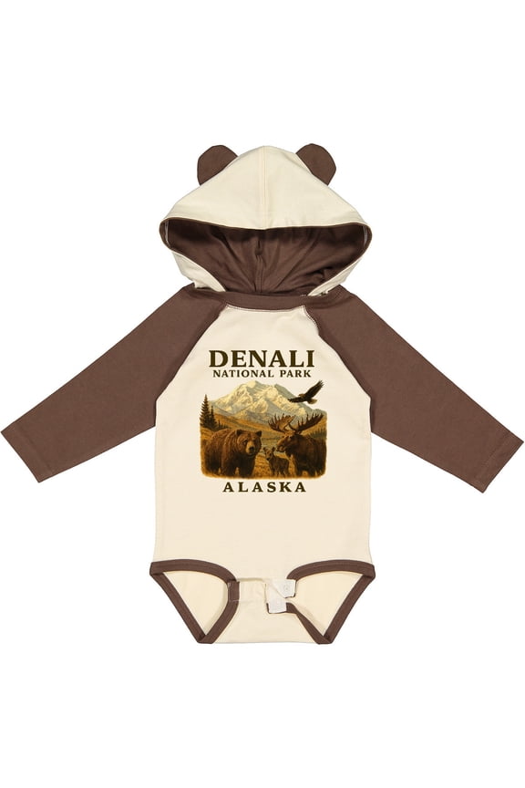 Denali National Park Alaska Wildlife Scene Boys or Girls Long Sleeve Baby Bodysuit