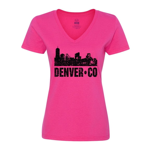 Inktastic Denver Colorado Skyline Grunge Women's V-Neck T-Shirt