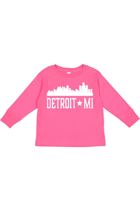 Detroit Michigan Skyline Mi Cities Boys or Girls Long Sleeve Toddler T-Shirt