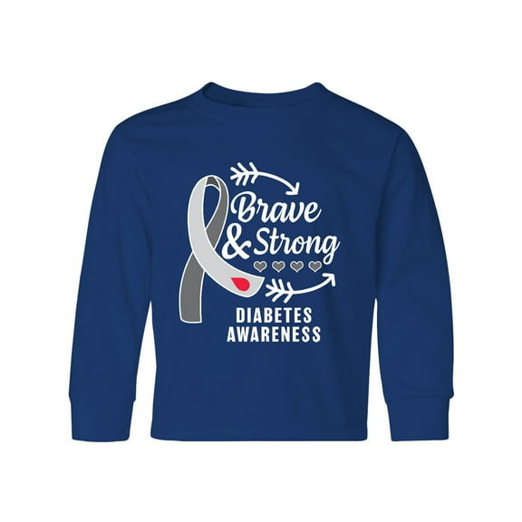 Inktastic Diabetes Awareness Brave and Strong Long Sleeve Youth T-Shirt