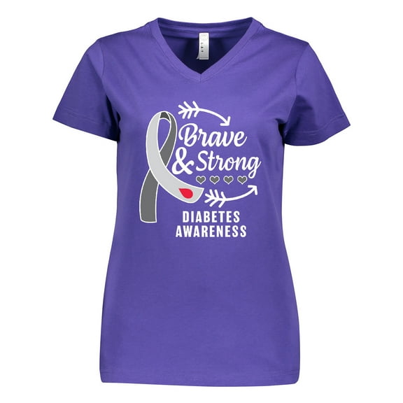 Inktastic Diabetes Awareness Brave and Strong Women's V-Neck T-Shirt