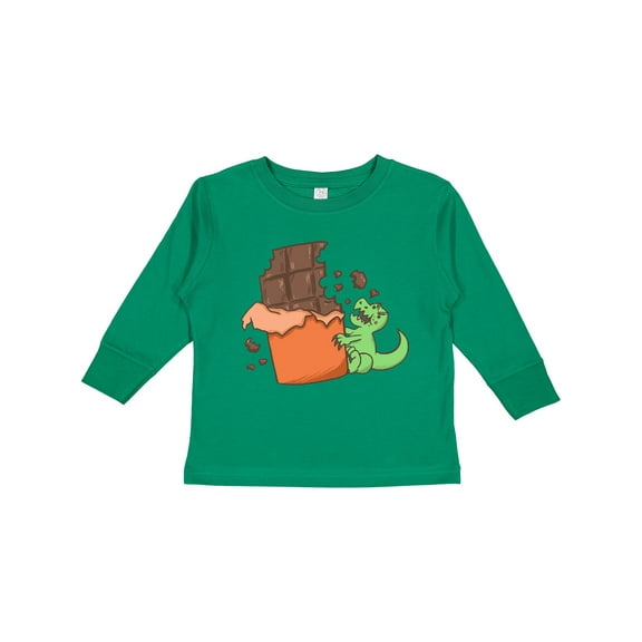 Inktastic Dino With Chocolate Bar Boys or Girls Long Sleeve Toddler T-Shirt
