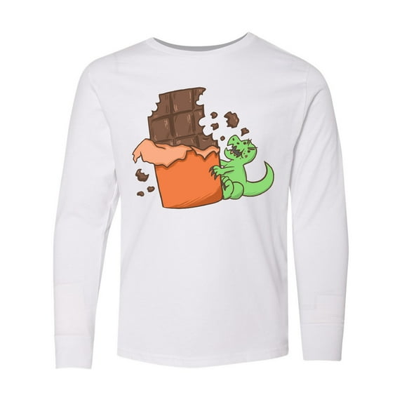 Inktastic Dino With Chocolate Bar Long Sleeve Youth T-Shirt