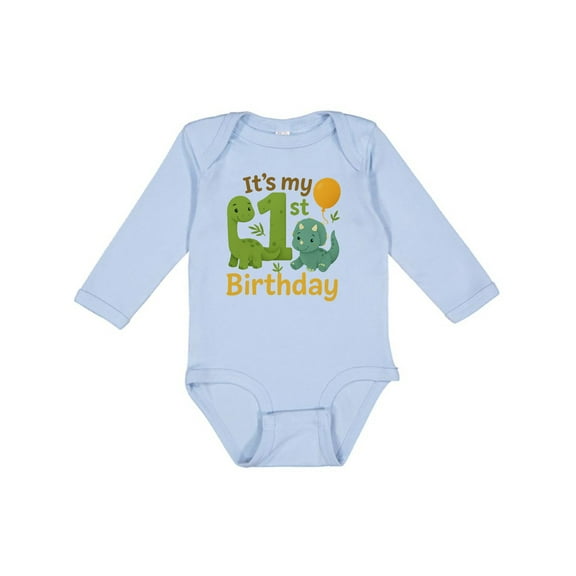Inktastic Dinosaur 1st Birthday Cute Dino Theme Boys or Girls Long Sleeve Baby Bodysuit