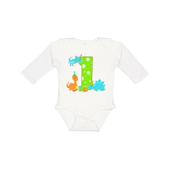 Inktastic Dinosaur First Birthday Party Boys or Girls Long Sleeve Baby Bodysuit