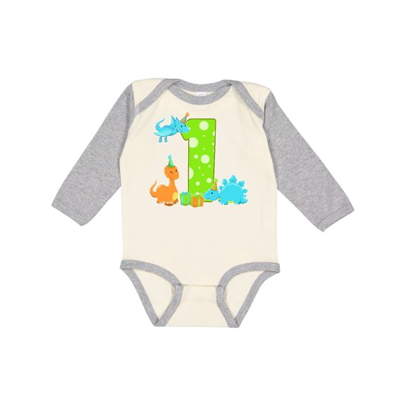 Inktastic Dinosaur First Birthday Party Boys or Girls Long Sleeve Baby Bodysuit